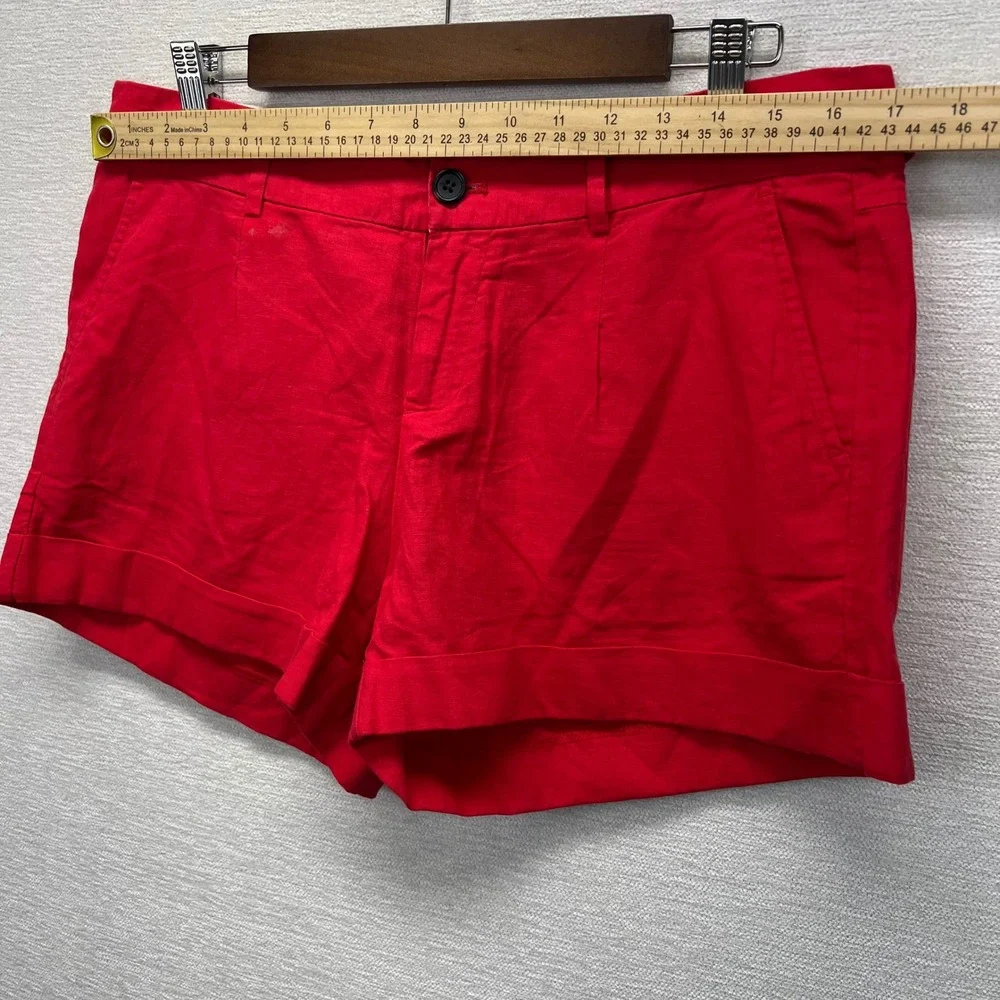 Banana Republic Martin Fit Shorts Womens 10 Red Linen Cotton Cuffed‎ Casual New